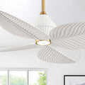 52" Tropical Ceiling Fans with Lights, Indoor Palm Leaf Ceiling Fan with Light and Remote for Living Room Bedroom, ABS Blades, Dimmable LED Lights, 6 Speeds, Adjustable Height-White Gold