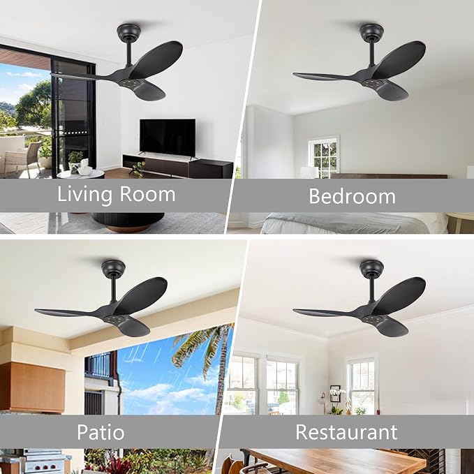 KBZZ 36 Inch Black Ceiling Fan without Light,6 Speeds,Reversible Silent DC motor,3 ABS Blades,Modern Ceiling Fan No Light,Ceiling Fan with Remote for Indoor Outdoor Farmhouse Bedroom Patio Kids Room