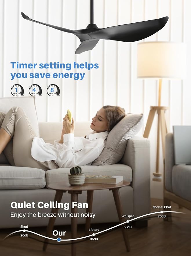 Sofucor 52 Inch Smart Ceiling Fan No Light, Modern Black Ceiling Fan with Remote Control, Reversible DC Motor, 6-Speed Noiseless Indoor Ceiling Fan for Bedroom Living Room Covered Patio Porch