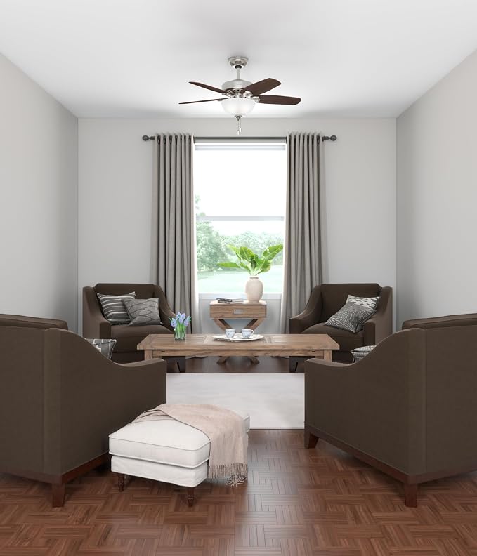 Hunter 42 inch Indoor Ceiling Fan with LED Light - Ceiling Fan with Pull Chain, For Bedroom or Living Room, Standard Mount, No Remote, 5 Blades, Includes Bulbs - Builder 52219, Brushed Nickel