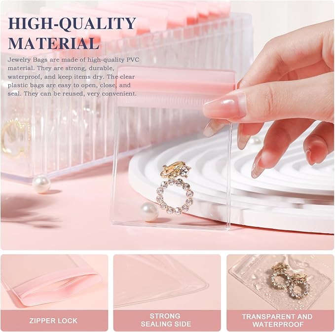 HOMEHIVE Travel Jewelry Bags, 20Pcs Clear Travel Jewelry Organizer, Portable Anti Tarnish Jewelry Storage Pouch Bag Gift for Women Girl, 20Pcs Pink Bags