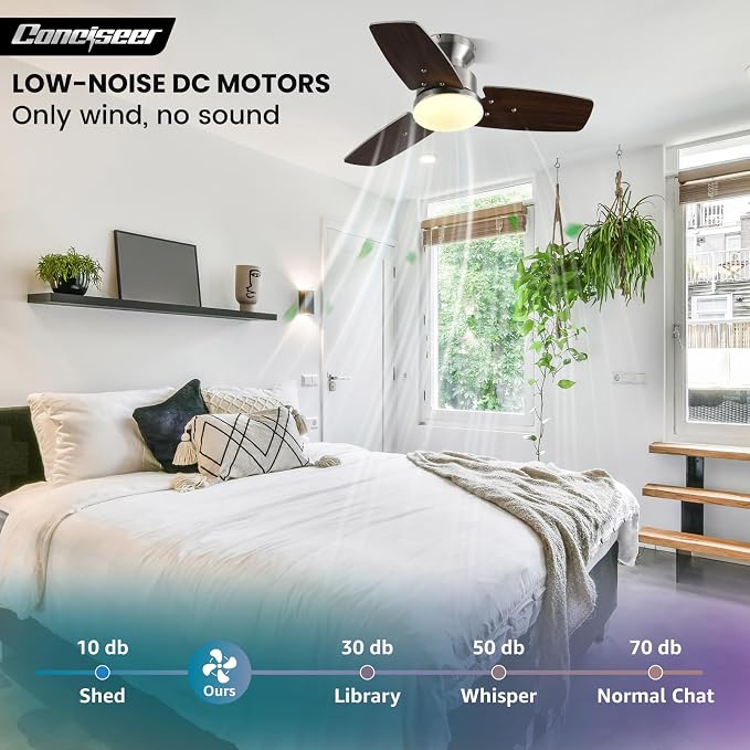 30 Inch Ceiling Fans with Lights and Remote, Bedroom Living Room Office, Flush Mount, 6CCT Dimmable, Dual Color 3 Blades 6 Speed Reversible Quiet DC Motor, Sand-Nickel/Wood Grain, 2 Pack