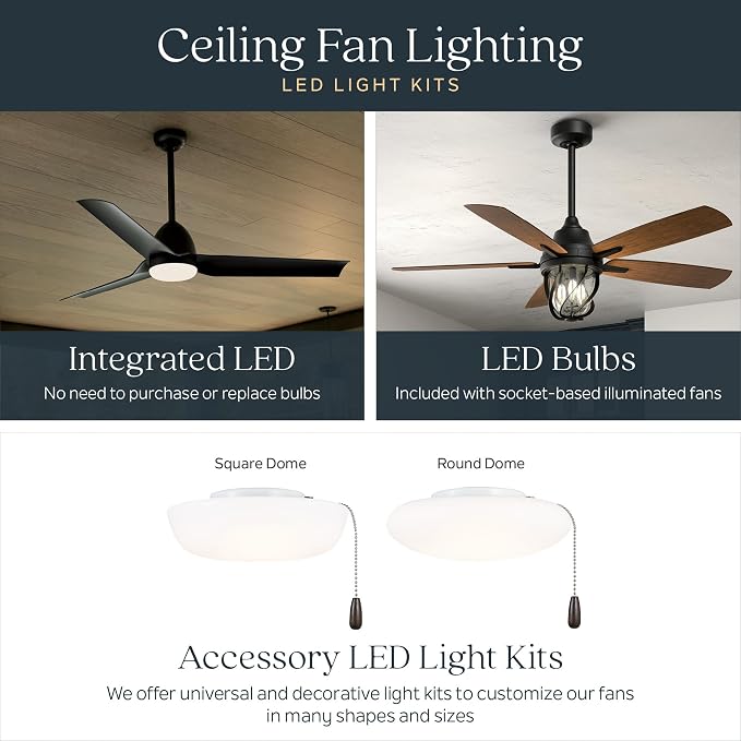 Kichler Ridley II 52" Ceiling Fan and Light Kit in Natural Brass, 3-Blade LED Ceiling Fan in Cherry Finish, 3000K, (52" W x 14.5" H), 300027NBR