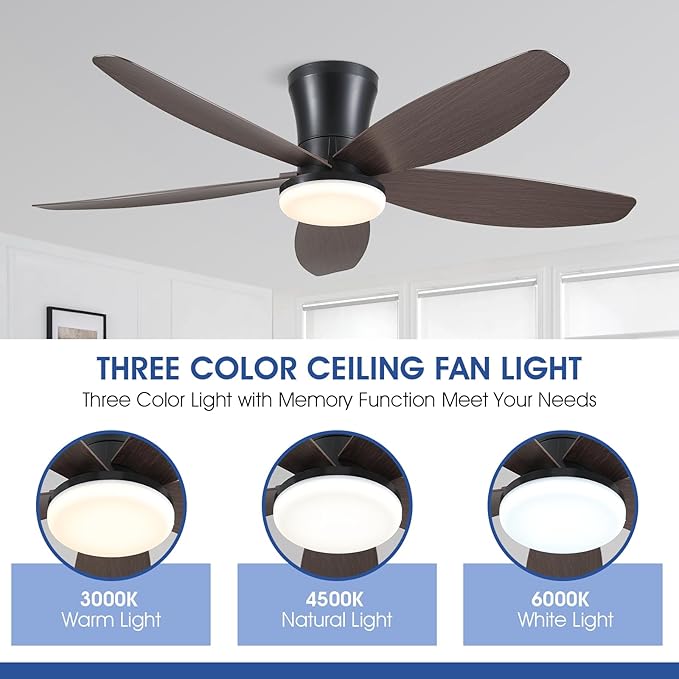 Surtime Ceiling Fans with Lights-42 Low Profile Ceiling Fan with Light and Remote/APP Control,Flush Mount,DC Reversible,LED Dimmable Modern Ceiling Fans for Bedroom,Indoor/Outdoor Patio Use(Brown)