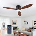 Low-Profile Ceiling Fan with Light - 52 Inch Flush Mount Modern Ceiling Fans with Remote Control/App, Dimmable 3CCT, 35W DC Motor, for Indoor Bedroom Living Room