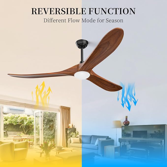 Obabala 70" Outdoor Ceiling Fan with Light and Remote, Solid Wood 3-Blade Ceiling Fan with DC Motor for Patio and Farmhouse, Dark Walnut
