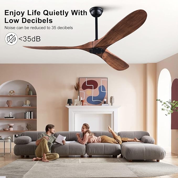 KBZZ 52 Inch Modern Ceiling Fan Without Light, 3 ABS Blades, 6 Speeds Quiet DC Motor, Indoor/Outdoor for Patio, Living Room, Study, Porch, Gazebo