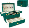 Dajasan Jewelry Organizer Box, Large Velvet Jewelry Boxes for Women Girls, Space-Saving 3 Layers Jewelry Storage Case with Drawer, Movable Metal Stand, Modern, Gift Idea (Green)
