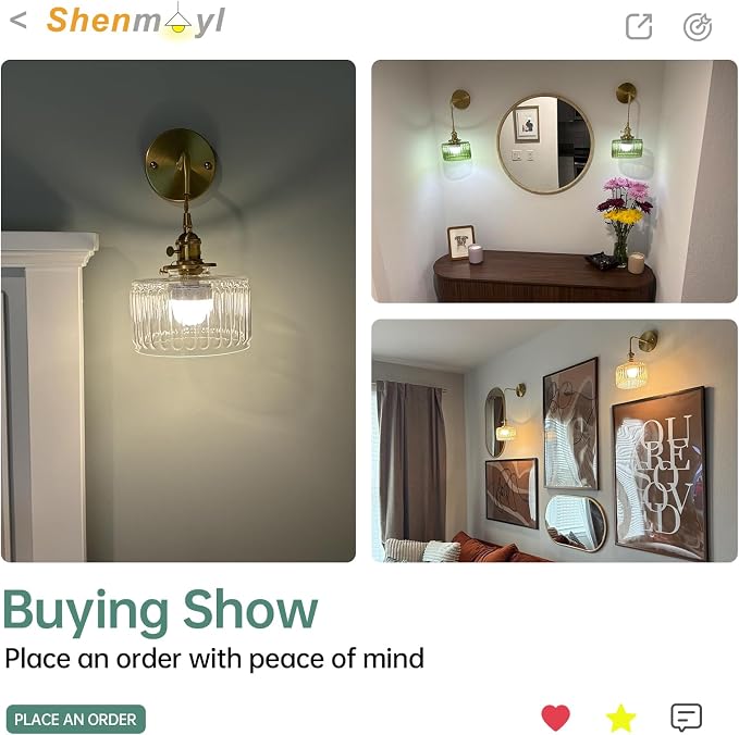Shenmoyl Battery Operated Wall Sconce with Clear Striped Shade Pattern Glass Adjustable Chain Retro Gold Wall Mounted Light, Modern Wall Lamp Fixtures Decor for Bedside Bedroom Indoor Doorway