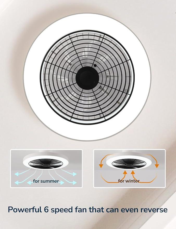 Orison Smart Bladeless Low Profile Ceiling Fan with LED-RGB Ambient Lighting Compatible with Alexa/Google Assistant/App Control, 6-Speed Color Change, Quiet Operation with Remote &App,19.7" (Black)