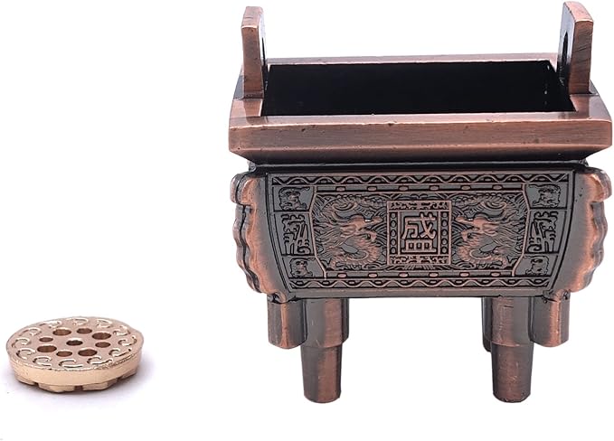 TrendBox Model B - Mini Vintage Design Ding Sheng Bronze Tripod Incense Cone Coil Stick Burner Holder Ash Catcher Chinese Traditional Style Buddhist Washable