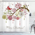 Ambesonne Christmas Shower Curtain, Floral Winter Red Bird Hat and Scarf on Blooming Tree Nature Inspired, Cloth Fabric Bathroom Decor Set with Hooks, 69" W x 70" L, Green White