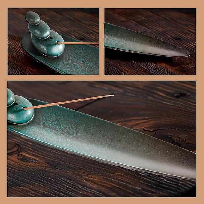 Incense Holder for Sticks, Minimalist Aesthetics Design Incense Burner for Sticks with 2 Holes, Ceramic Ash Catcher for Meditation Yoga Spa Relaxation Home Decor Gift (Stone)