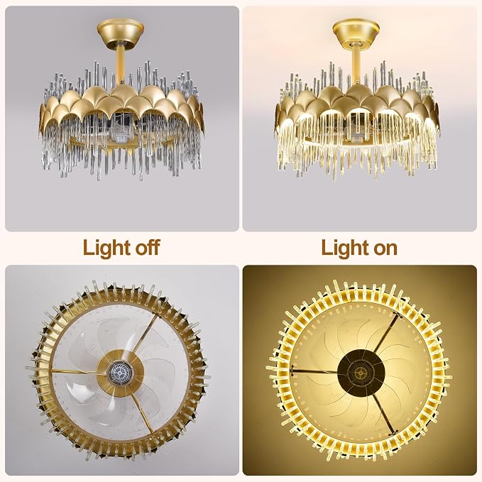 Depuley Bedroom Ceiling Fan with Lights: 20" Gold Chandelier Cagd Fan with Remote Control - Modern Crystal Fandelier for Girl's Bedroom Living Room Nursery