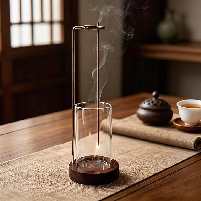Incense Holder for Sticks with Glass Ash Catcher,Ash-Proof Incense Stick Burner,with 40 Sticks of Incence,Modern Incense Holder for Spa,Yoga,Meditation and Home Decor (1P)