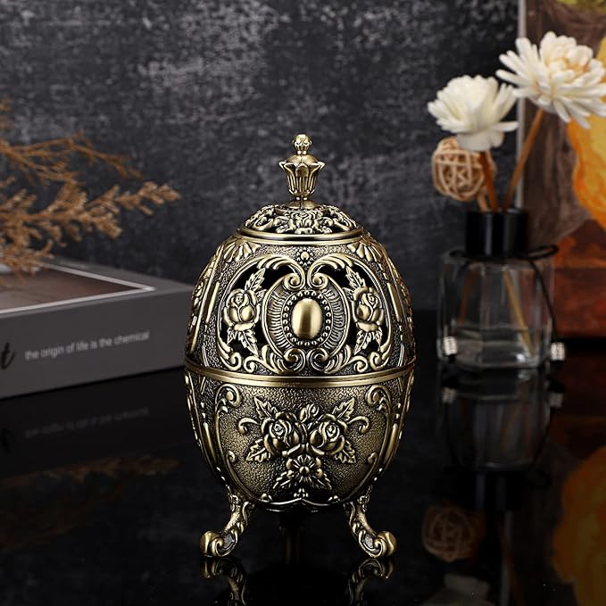 JUXYES Vintage Incense Burner Holder with Removable Ash Catchers, Metal Censer Antique Cone Coil Incense Burner Holder Zinc Alloy Spiritual Aromatherapy Yoga Meditation Gifts Retro Home Decoration