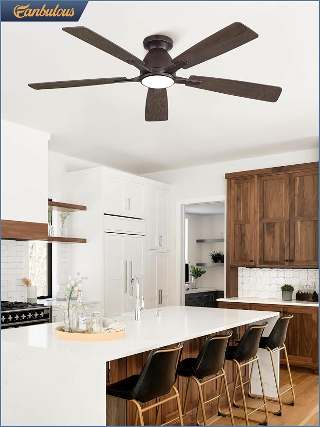 Fanbulous 52" Flush Mount Ceiling Fan with Light, Remote & App, Oil Bronze | 3CCT 20W LED, 6-Speed Quiet Reversible Motor, Modern Low Profile Flush Mount, Ideal for Bedroom/Living Room/Kitchen.
