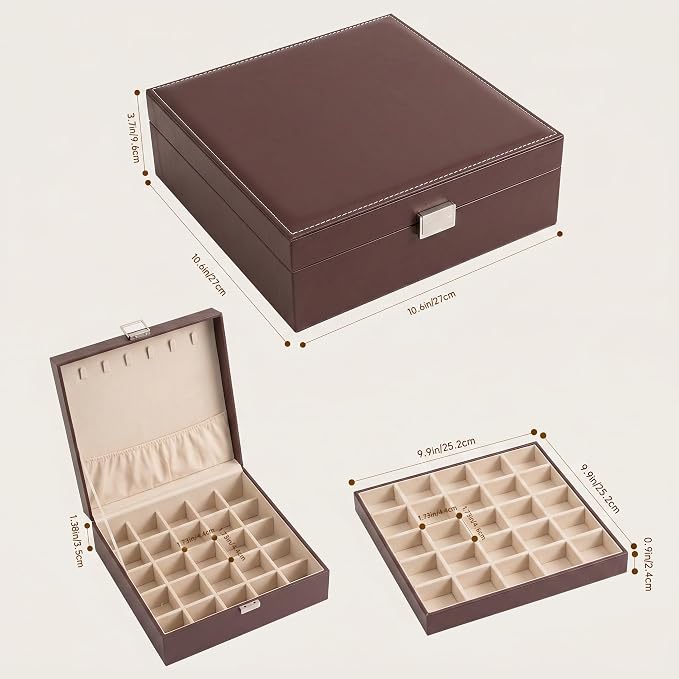 Frebeauty 50 Grid Earring Holder Organizer,2 Layer Jewelry Box for Women | Faux Leather,Velvet Lining,Adjustable Divider,Jewelry Organizer for Ring Necklace and Bracelet,for Home Use and Jewelry Store