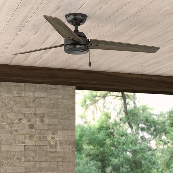 Hunter 52" Cassius Indoor/Outdoor Ceiling Fan, Pull Chain, Noble Bronze | Covered porches and living rooms get reversible blades, a no-light design, and streamlined industrial style with easy setup.