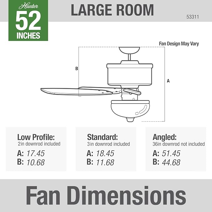 Hunter 52 inch Indoor Ceiling Fan with LED Light - Bronze Ceiling Fan with Pull Chain, For Bedroom or Living Room, Standard Mount, No Remote, 5 Blades, Includes Bulbs - Newsome 53311, Premier Bronze | with LED Light, Standard Mount, 5 Blades, For Bedro...