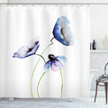 Ambesonne Watercolor Flower Shower Curtain, Abstract Poppies Blossoms Simple Composition Picture, Cloth Fabric Bathroom Decor Set with Hooks, 69" W x 70" L, Blue and Green