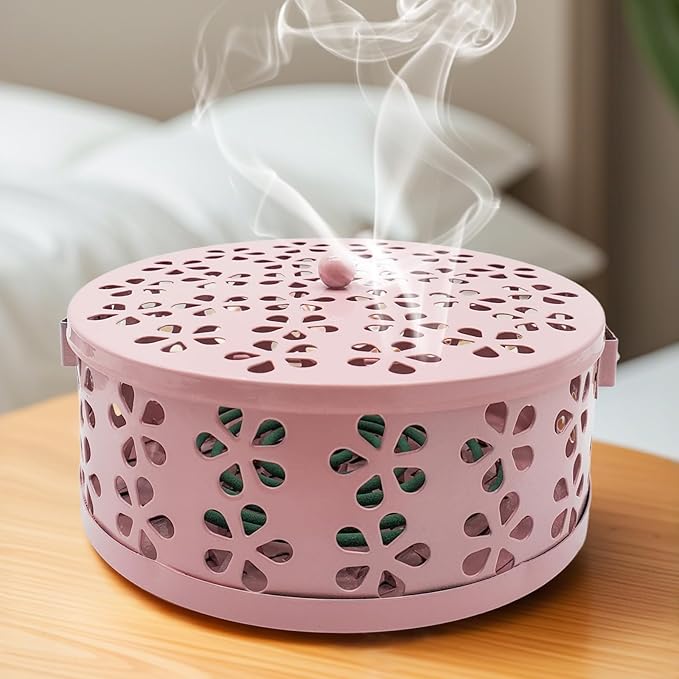 Mosquito Coil Holder, Portable Mosquito Coil Burner, Suitable for Indoor and Outdoor Camping (Pink)