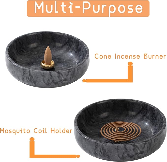 5.91 INCH Large Incense Holder, 6 in 1 Marble Incense Burner - Incense Holder for Sticks and Backflow Incense, Sage Sticks - Palo Santo Holder, Cone Incense, Candy Bowl, Mosquito Coil Holder