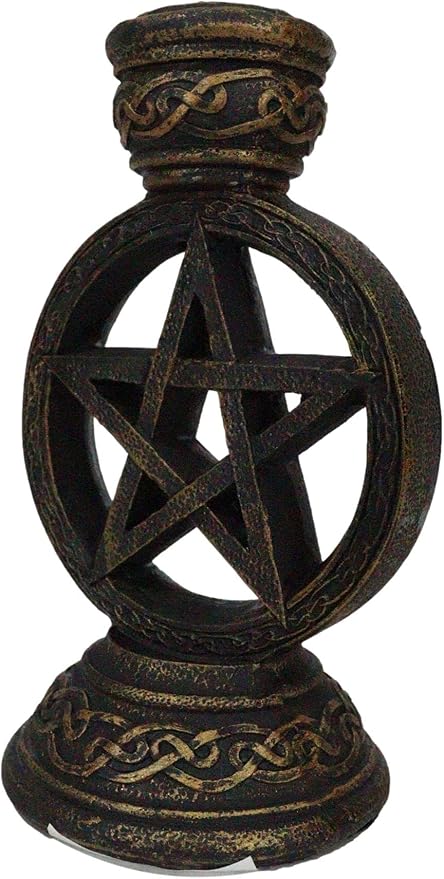 Ebros Gift Witchcraft Wicca Sacred Pentacle Pentagram Circle with Celtic Knotwork Backflow Incense Cone Burner Holder Figurine Halloween Occult Mystical Home Aromatherapy Accessory