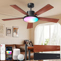 CINOTON Smart Ceiling Fan with Lights, 52'' RGBCW Ceiling Fan with Lights and Remote App Voice Control, Reversible DC Motor, 2600lm LED, 6 Speeds & 2 Fan Mode, Quiet Fan for Bedroom, Living Room Brown
