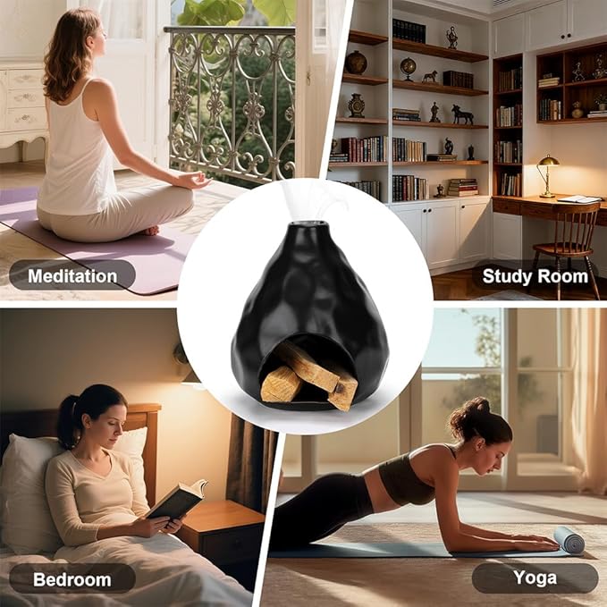 Incense Holder & Smudge Pot for Sage, Palo Santo & Incense Sticks/Cones | Ceramic Heat-Resistant Burner for Home Aromatherapy & Smudging | Home Wellness Accessory