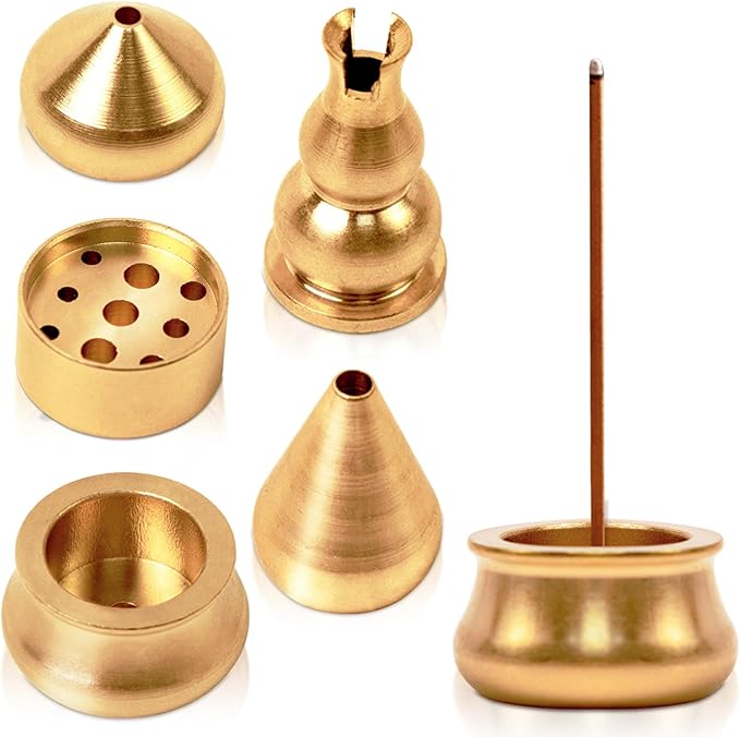 6 Pcs Gold Incense Holder, Small Brass Incense Holder, Incense Holders for Sticks, Insence Holder, Incense Stick Burner, Incense Cone Burner Holder, Small Incense Holder for Indoor Outdoor Use (Gold)