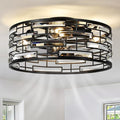 Crystal Caged Ceiling Fans Lights: 18.9'' Flush Mount Fandelier Farmhouse with Remote, 6 Speeds, Black Industrial Chandelier Low Profile Ventilador de Techo for Bedroom Kitchen Living Dining Room