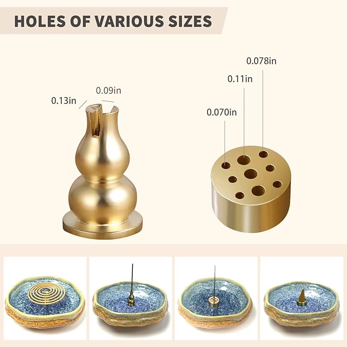 Handmade Ceramic Incense Burner, Ash Catcher for Sticks, 9 Incense Holes Suitable for Most Types, Cones, Palo Santo & Sage, Ideal for Meditation, Incense Smudging, and Home Decor (Blue Crystal)