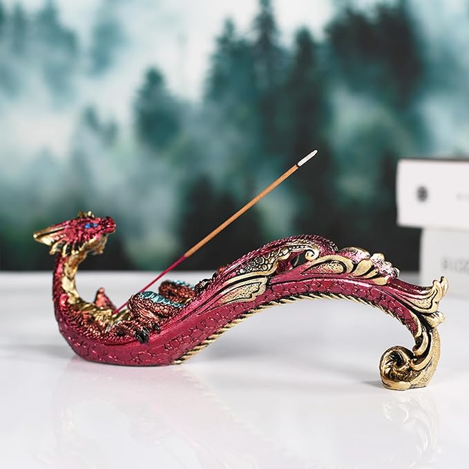 Smoking Dragon Statue Incense Burner, Incense Holder for Sticks, Incense Stick Holder,Incense Stick Stand Form Home Decor (Red)