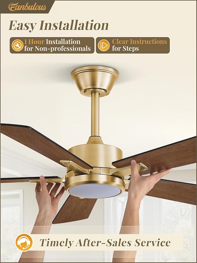 Fanbulous 42 Inch Black and Gold Ceiling Fans with Lights and Remote, Stepless Color Temperature Change & Dimmable 20W LED Ceiling Fan, 6 Speeds Reversible Quiet DC Motor for Bedroom, Living Room