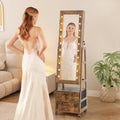 Jewelry Armoire Cabinet Organizer Standing with 20 LED Lights Lockable Full Length Mirror with Storage Shelves and 2 Drawers (Rustic Brown) Adjustable Tilt Angles Gift for Her