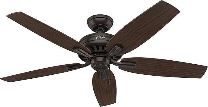 Hunter 52 inch Indoor Ceiling Fan No Light with Pull Chain - Bronze Ceiling Fan without Light, Standard Mount, 5 Blades, For Bedroom, Living Room, or Kitchen, Quiet - Newsome 53320, Premier Bronze