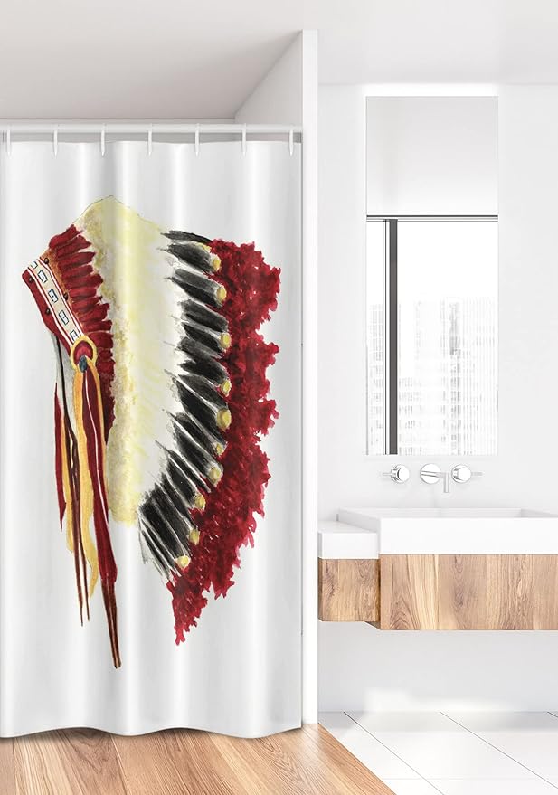 Ambesonne Tribal Stall Shower Curtain, Original Symbolic Eagle Feather Headdress Native Life Style, Fabric Bathroom Decor Set with Hooks, 36" W x 72" L, Ivory Black