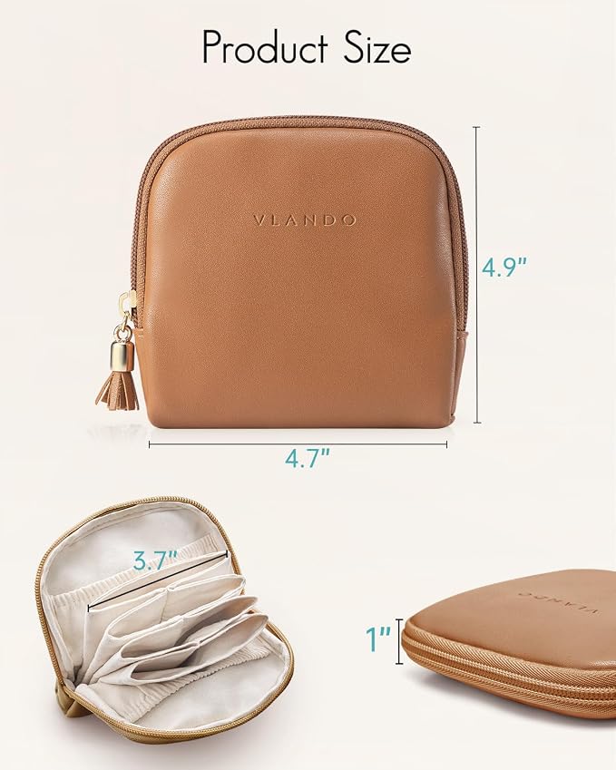 VLANDO Small Travel Jewelry Case,Jewelry Pouch Bags with Zipper,Velvet Jewelry Organizer Storage Bag for Bracelet Rings Earring-Brown