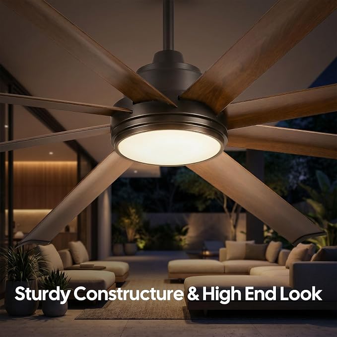 84 Inch Indoor Outdoor Ceiling Fan with Light, Rustic Farmhouse Smart Ceiling Fan with Alexa/App/Remote Control, 8 Walnut Aluminum Blades, Large Airflow Quiet DC Motor, for Barn Office Gym Patio