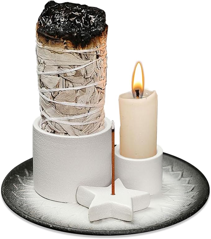 Comeon Palo Santo Holder, Backflow Incense Burner Holder Candle Holder Sage Burner Holder for Burning, Ceramic Incense Holder for Sticks for Meditation Yoga Room
