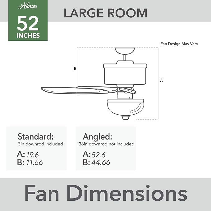 Hunter 52 inch Indoor Ceiling Fan with LED Light and Remote Control - Standard Mount Black Ceiling Fan, 5 Blades, For Bedroom, Living Room, or Kitchen, Quiet - Bennett 54187, Matte Black | with LED Light and Remote Control, Quiet, 5 Blades, For Bedroom...