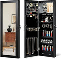 Over the Door Jewelry Organizer, Wall Mounted Jewelry Cabinet, Hanging Mirror with Storage Box, Wall/Door Mounted Full Length Mirror with LED