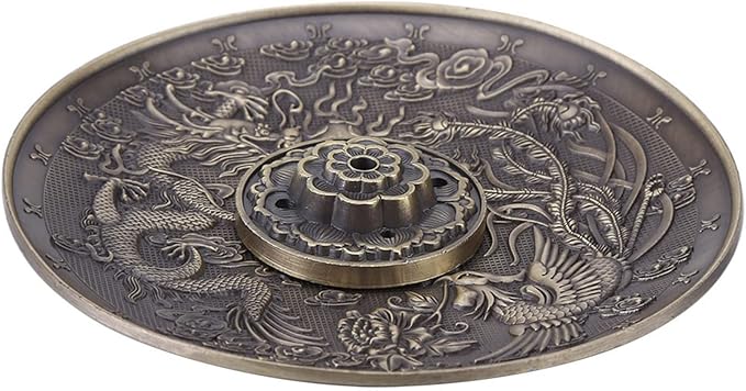Incense Stick Holder Plate Zinc Alloy Dragon Pattern Incense for Bedroom Temple Office Hotel (Copper)