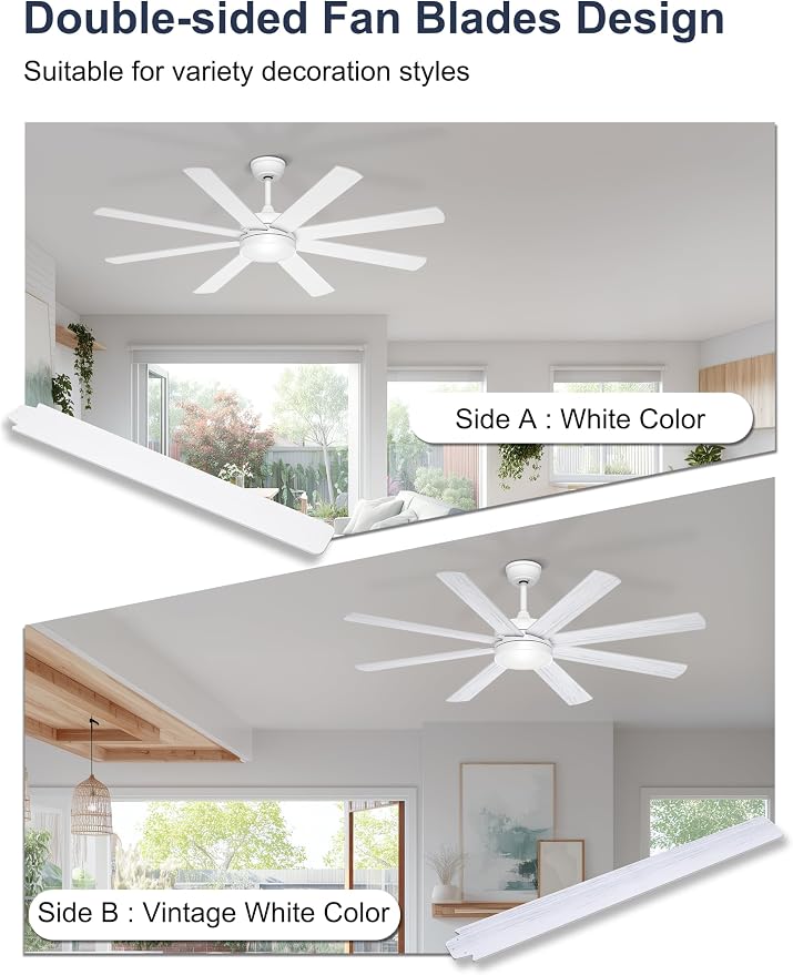 60'' White Ceiling Fan with Lights for Indoor/Covered Outdoor | Remote/APP Control, 3CCT Dimmable, Quiet DC Motor, Reversible Airflow, 8 Blades Modern Overhead Fan for Master Bedroom