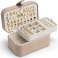 VLANDO Travel Jewelry Case, 2-Layer Jewelry Box, Portabel Travel Organizer for Necklaces, Earring, Bracelets, Ring, Watch - Large Capacity Travel Jewelry Storage - Toffee