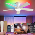 42" RGB Ceiling Fan with Light, App & Remote Controlled Flush Mount Ceiling Fan, Music Sync Lighting, 6-Speed Quiet Reversible DC Motor, 4CCT Dimmable for Bedroom Living Room, White