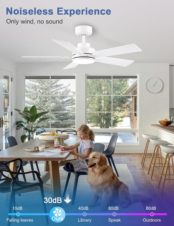 Modern Ceiling Fans with Lights - 42 inch Outdoor White Ceiling Fan with Light and Remote, Reversible DC Motor, 6-Speed Quiet 3CCT LED Dimmable for Bedroom, Indoor and Outdoor, Patios, ETL Listed