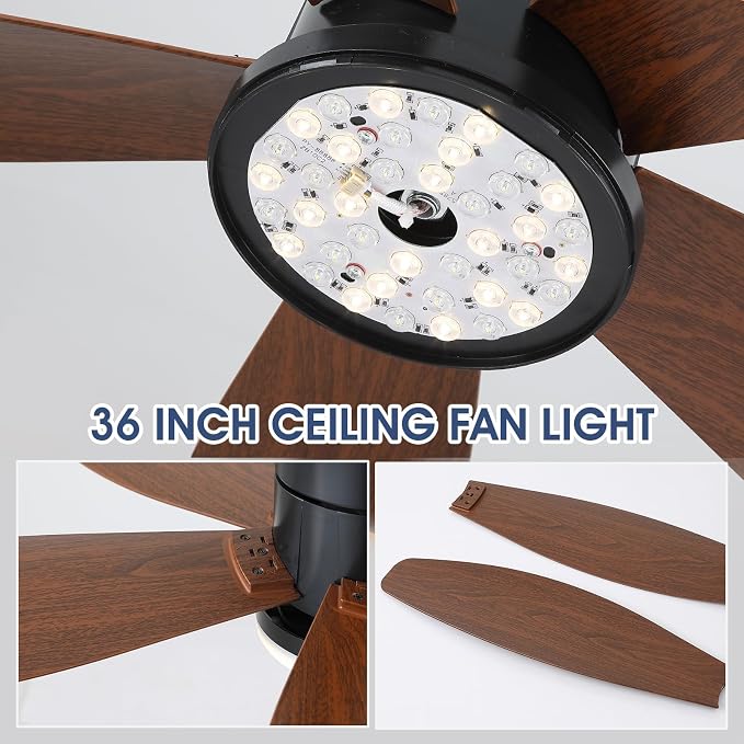 Surtime 48" Ceiling Fans with Lights-Low Profile Ceiling Fan with Light and Remote/APP Control,Flush Mount,LED Dimmable Modern Ceiling Fans for Bedroom,Indoor/Outdoor Patio Use(Brown)