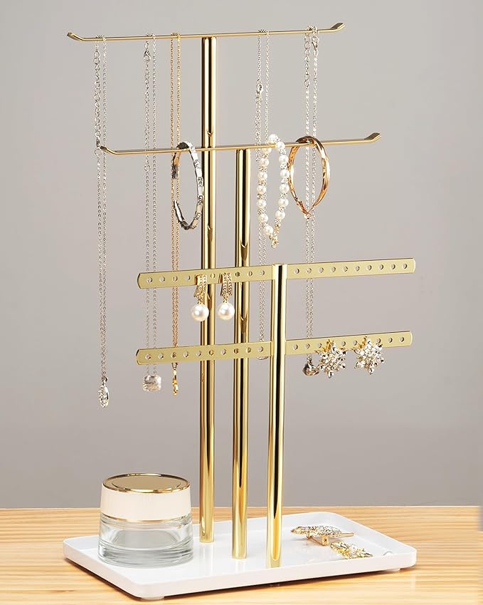pickpiff Jewelry Organizer: 14.5" Sturdy Stand for 80 Pcs Jewelry, Shiny Gold